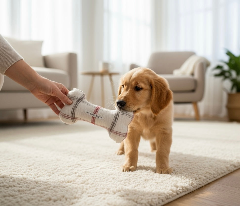Handcrafted Squeaky Dog Bone Toy in Choice of Fabrics