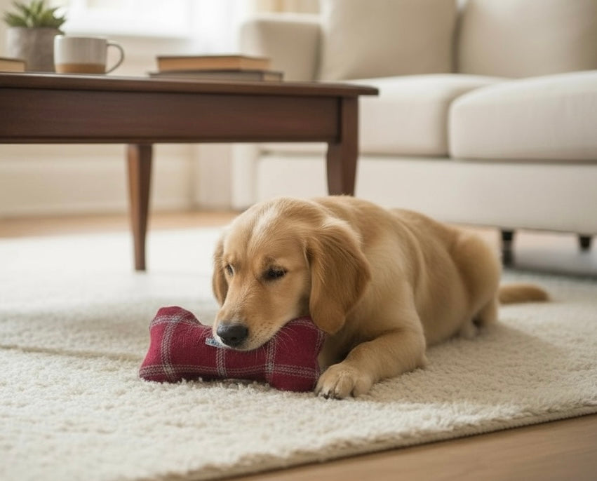 Handcrafted Squeaky Dog Bone Toy in Choice of Fabrics