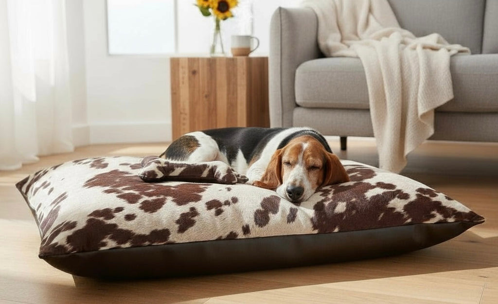 Luxury Faux Cow Hide Pet Bed with Removable Washable Cover