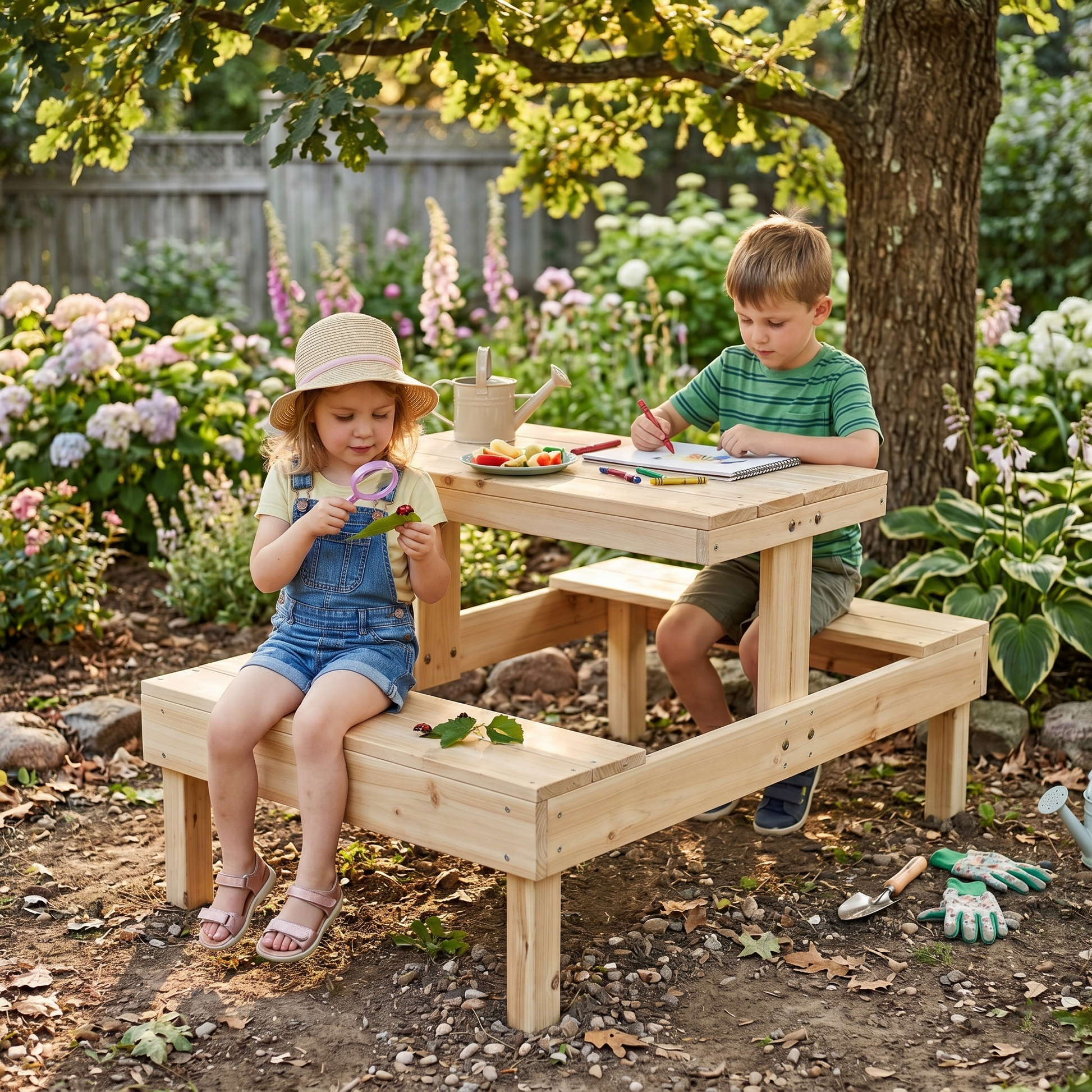 Wooden Children’s Picnic Table - Playhouse Table & Bench Accessory