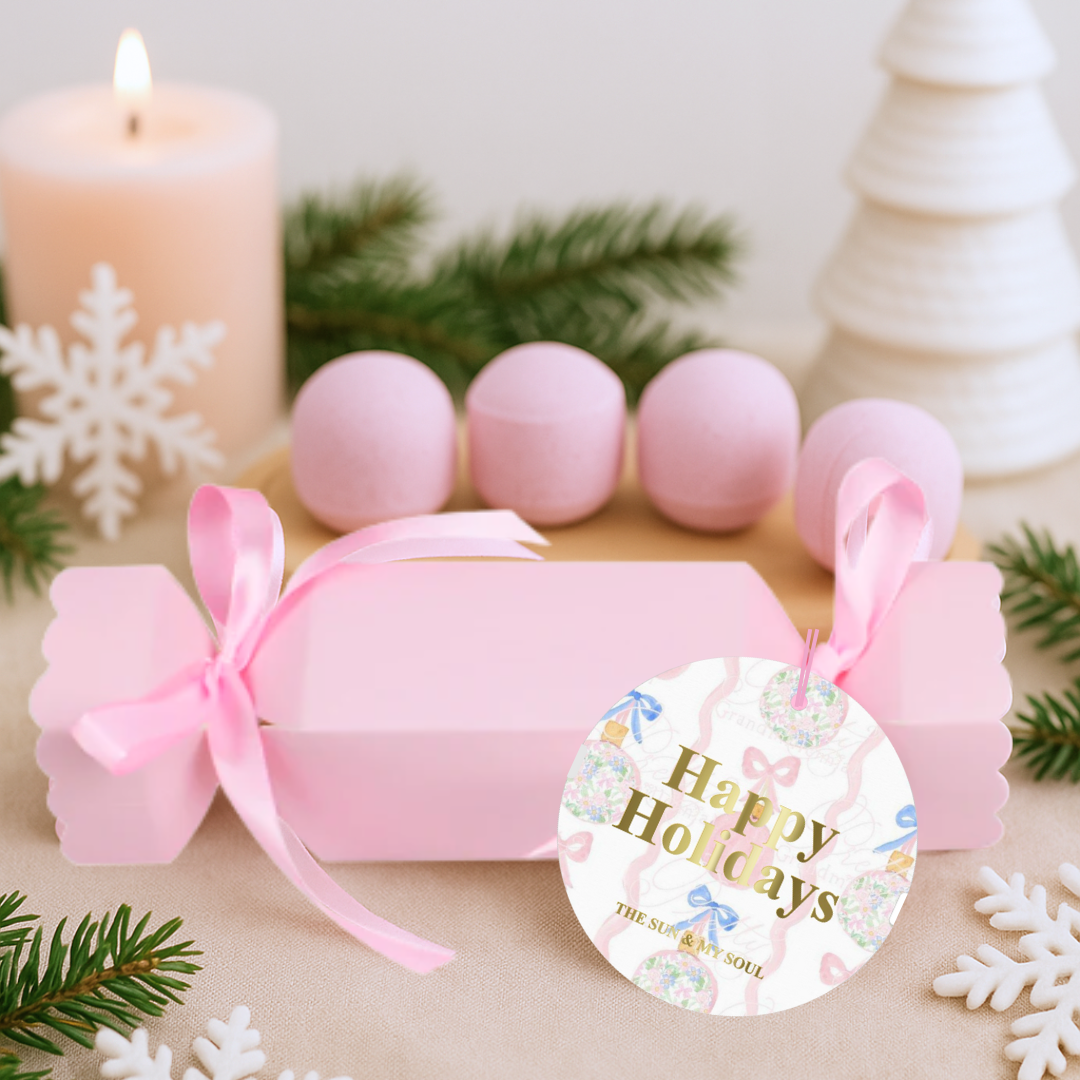 Pink Christmas Cracker Bath Bomb Gift Set of 4 Floral Scent