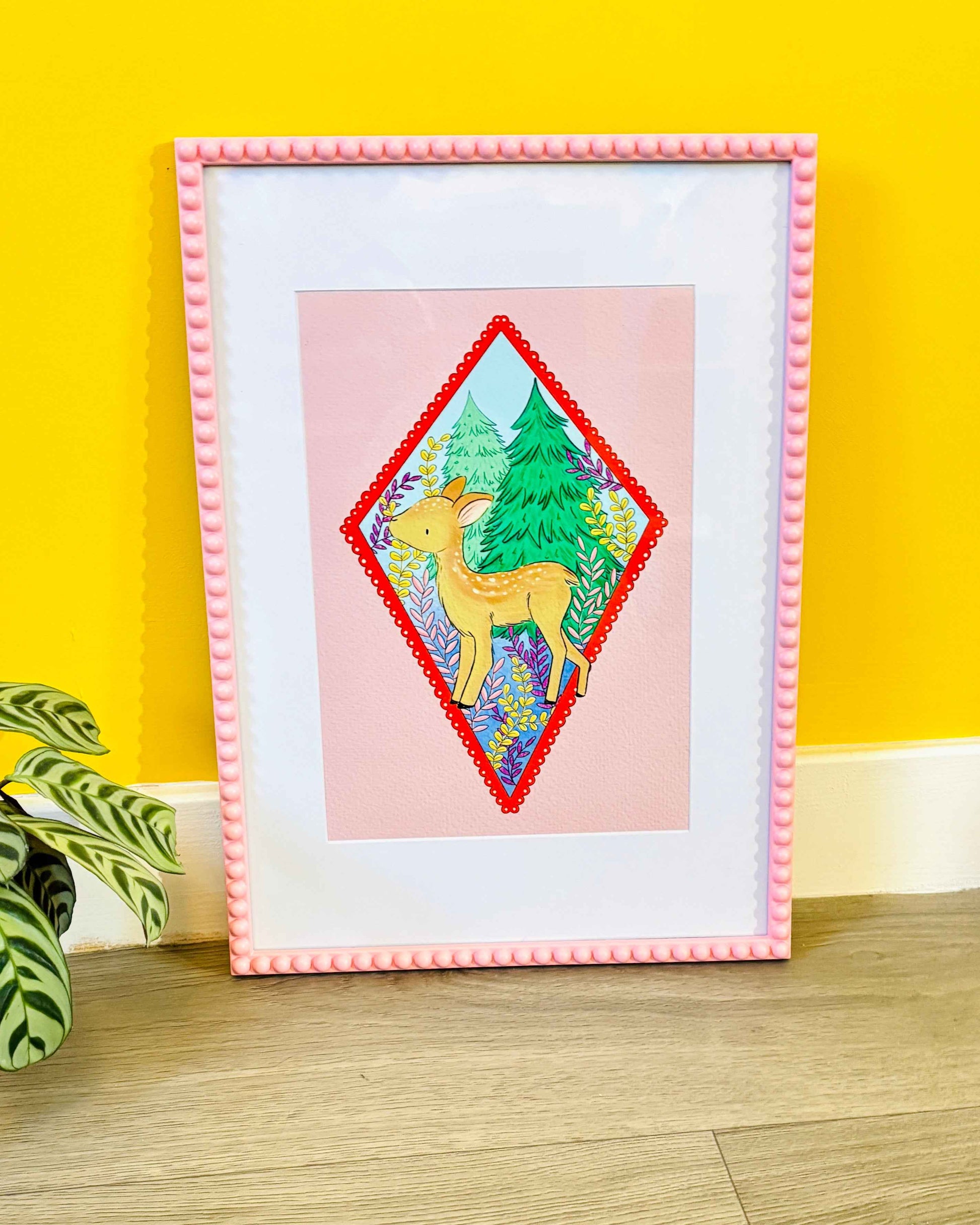 Pink Deer Cottagecore Illustrated Art Print