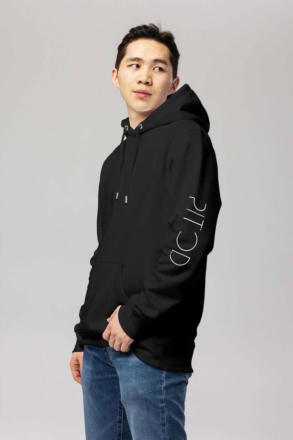 Organic Cotton Sleeve Hoodie in Black