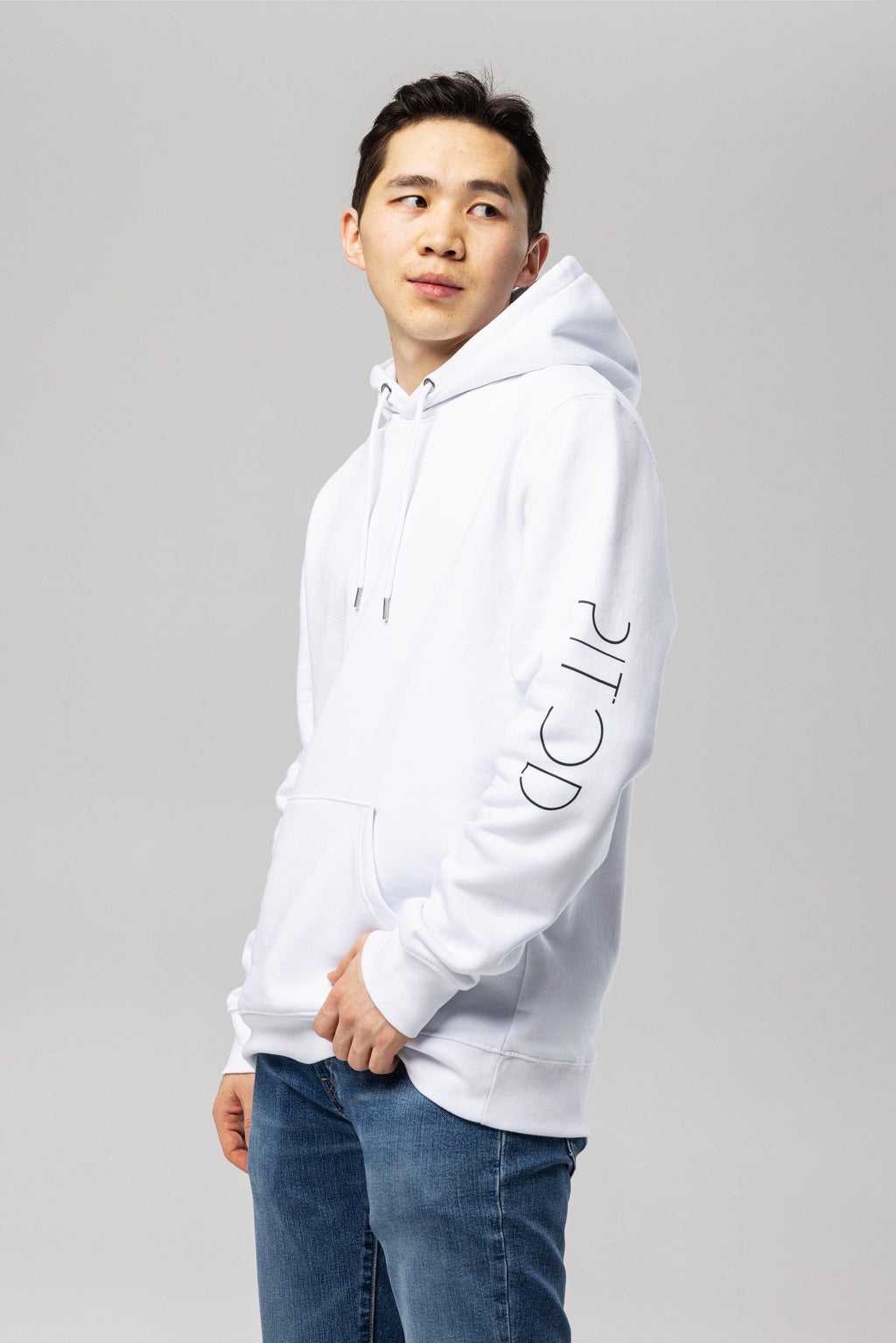 Organic Cotton Sleeve Hoodie in White