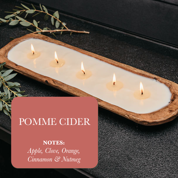 5 Wick Pomme Cider Soy Candle in Wooden Dough Bowl