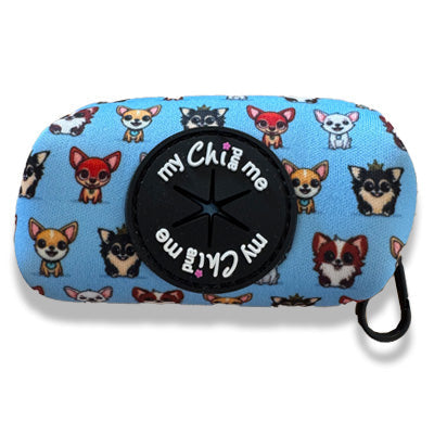 Blue Chihuahua Print Poop Bag Holder with Matching Clip
