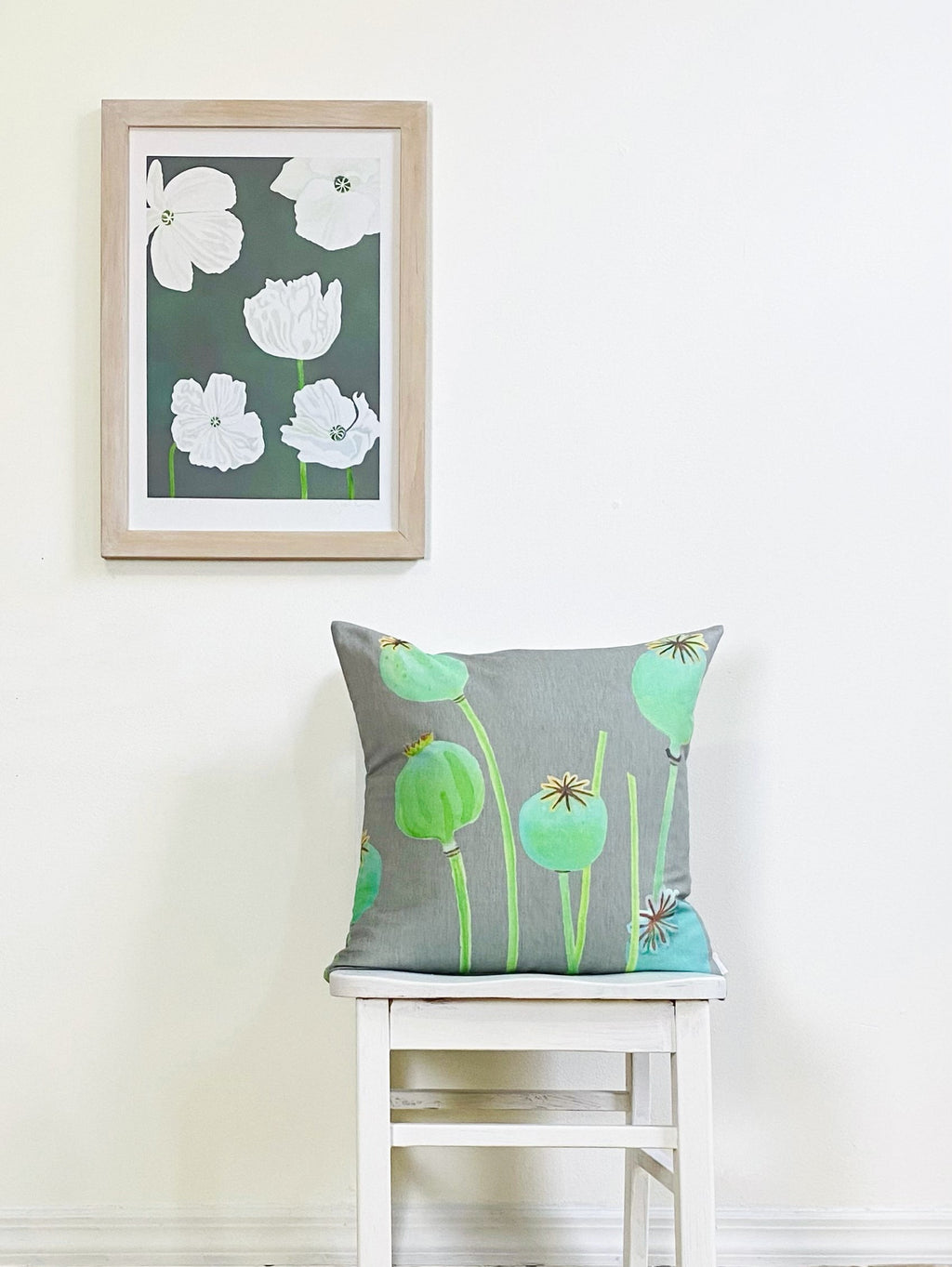 Poppy Pods Throw Pillow in Grey 18 inch Square