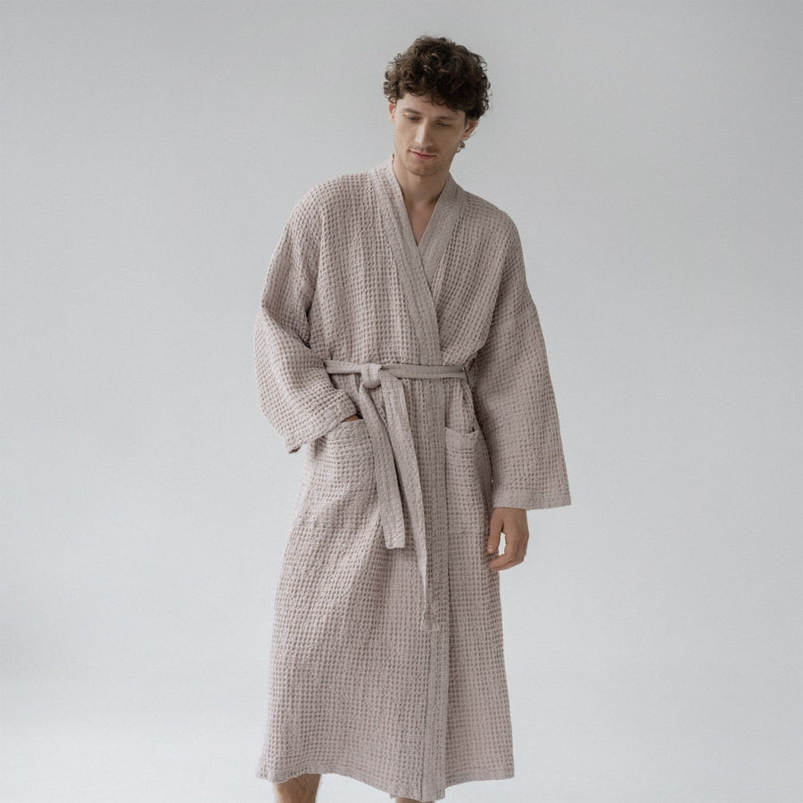 Luxurious Honeycomb Waffle Linen Bathrobe – Soft & Absorbent by Linen Tales at www.brixbailey.com