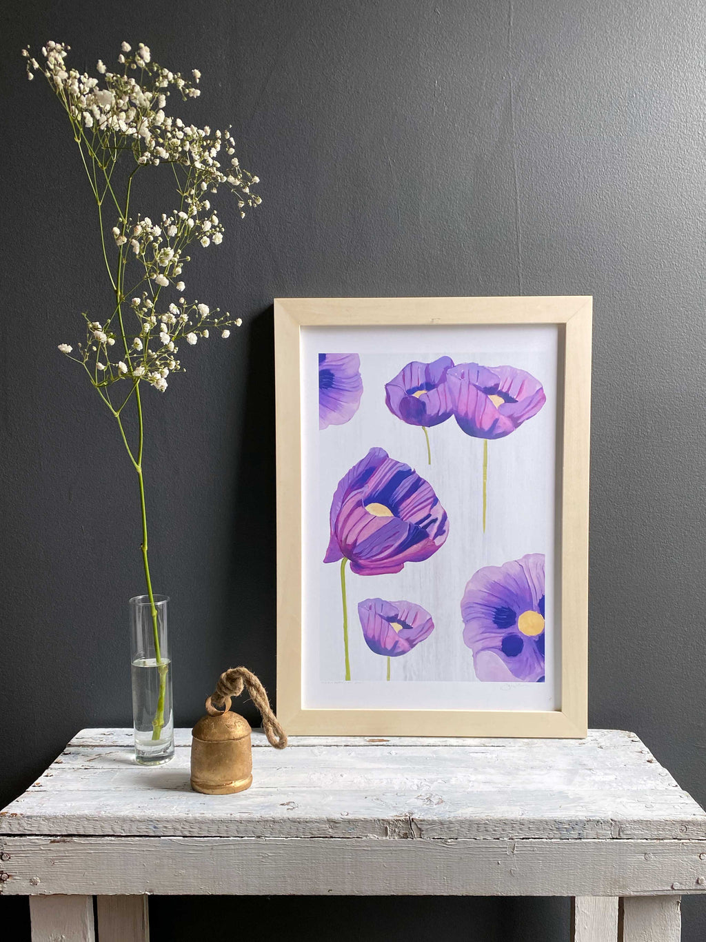 Purple Poppies on Snow Art Print