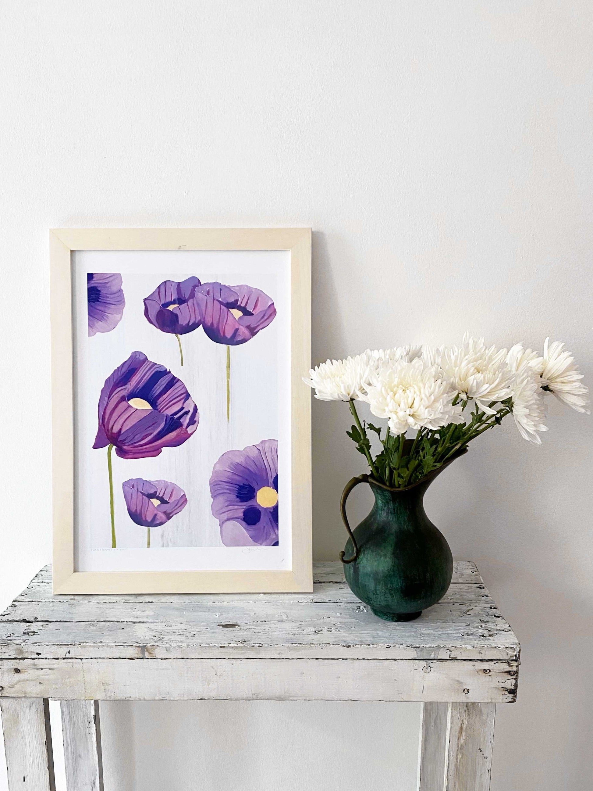 Purple Poppies on Snow Art Print