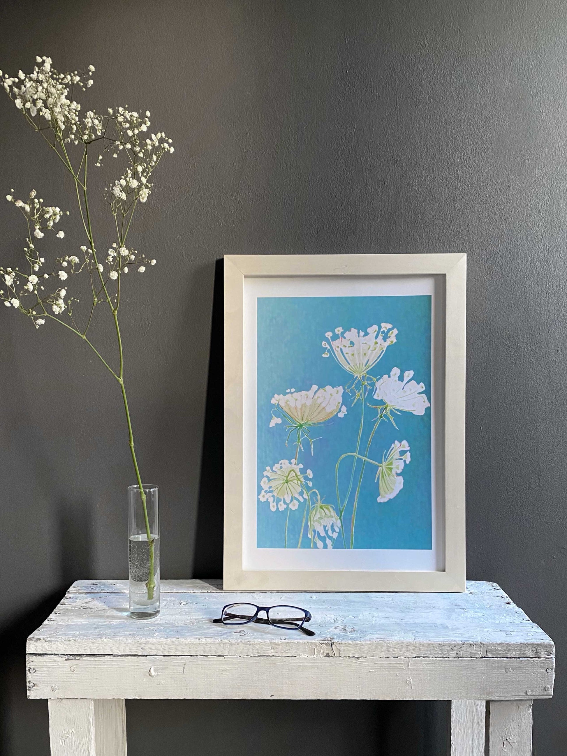 Queen Anne's Lace on Teal Art Print
