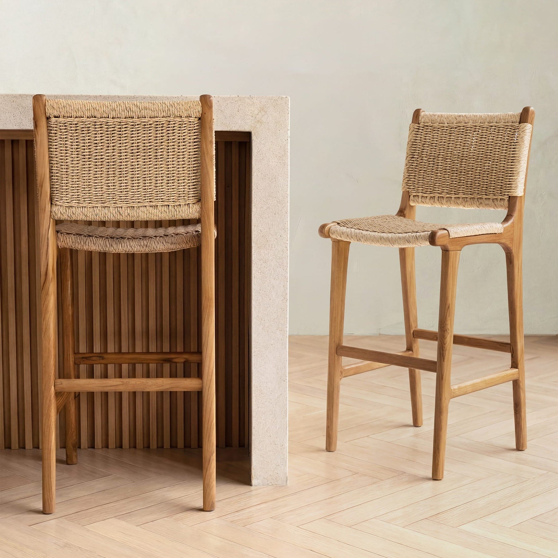 Zara Teak & Rattan Bar Stool (75cm Seat height)