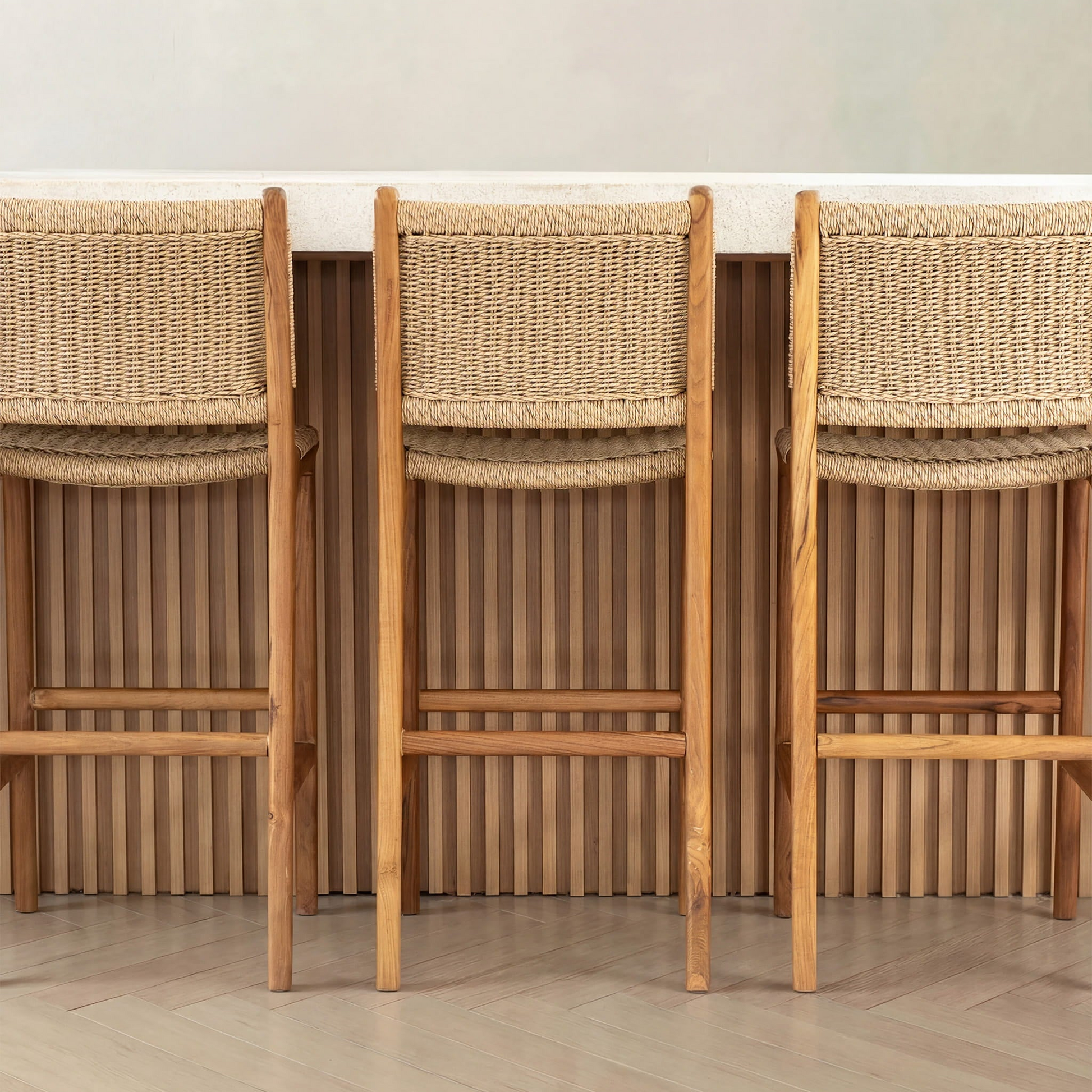 Zara Teak & Rattan Bar Stool (75cm Seat height)