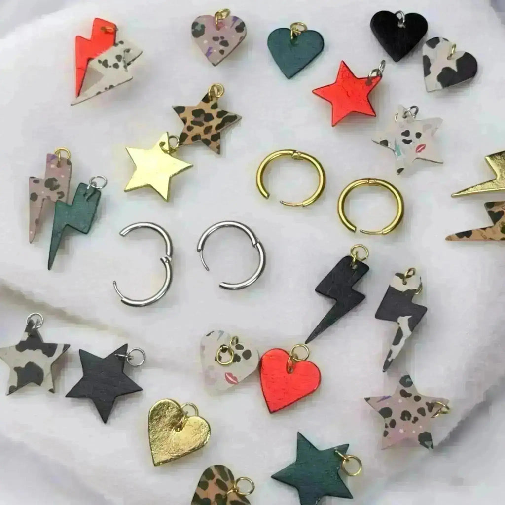 Cow print lightning bolt cork charms