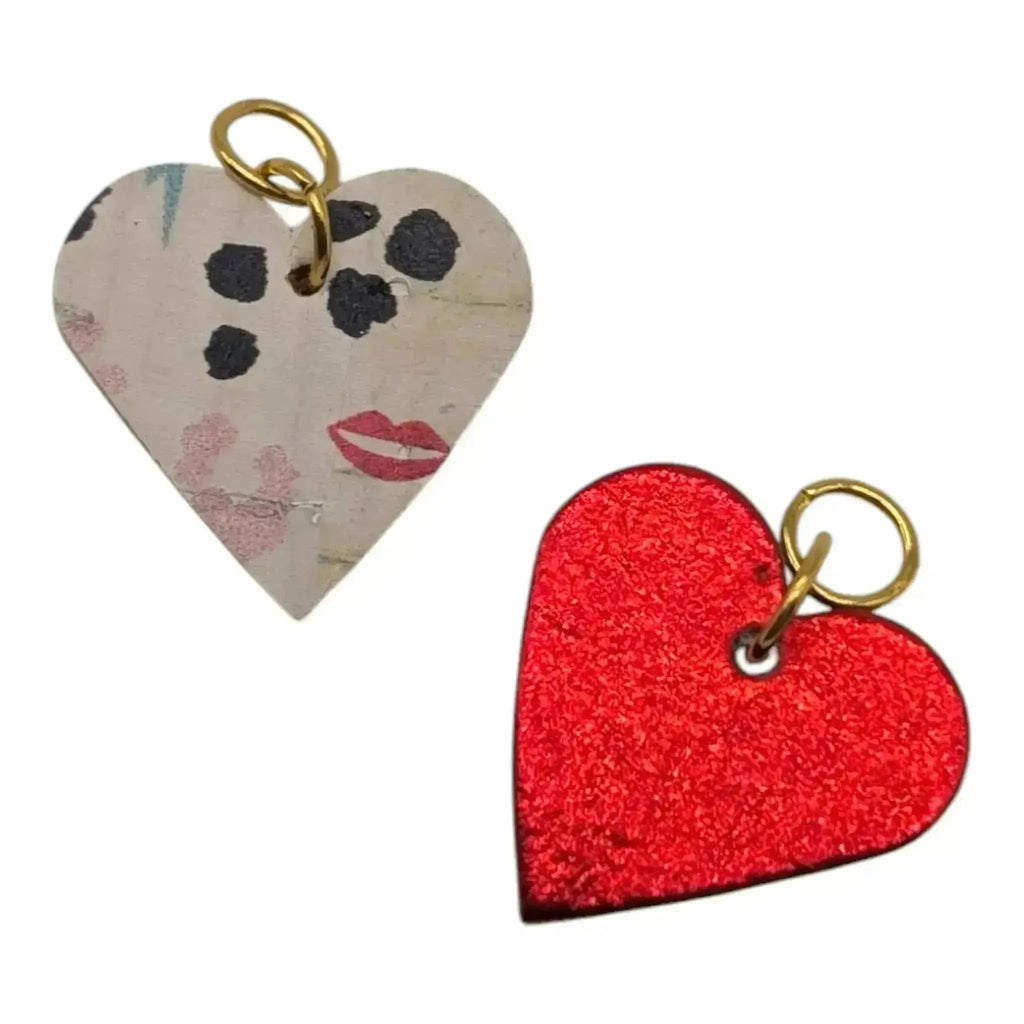 Red and flash mini heart cork charms