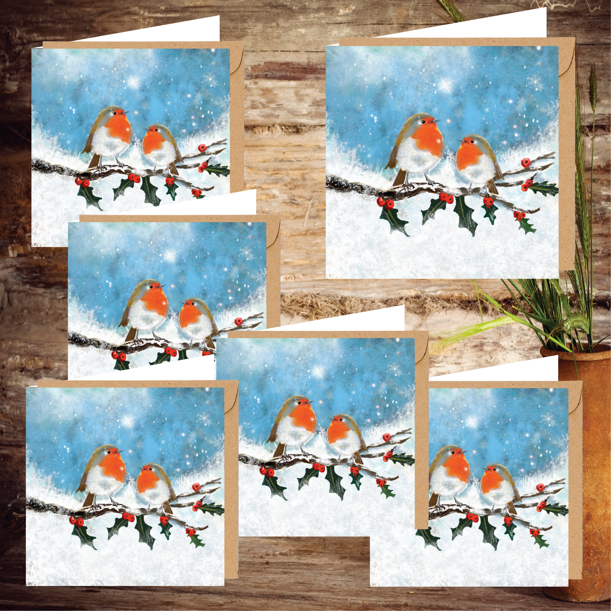 Red Robin Holly Branch Notecards Set of 6