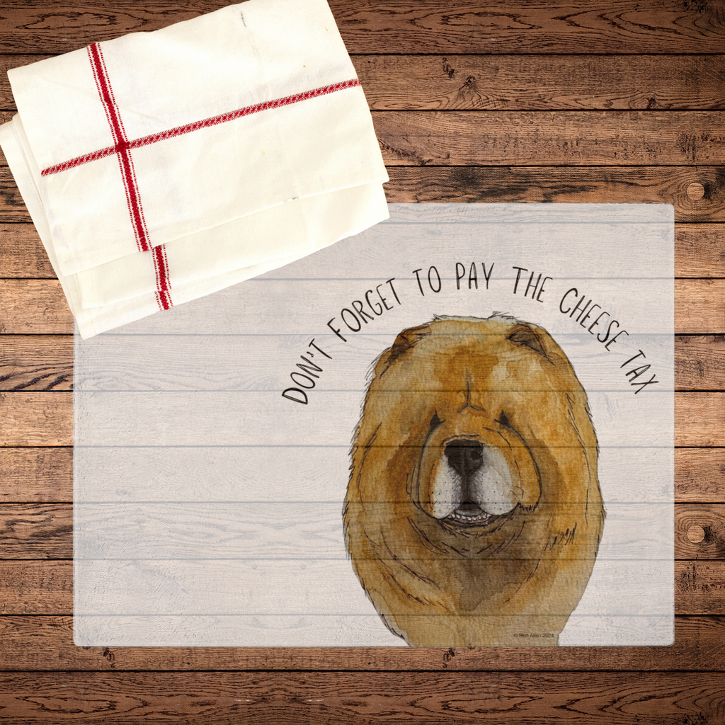 Red Chow Chow 'Cheese Tax' Glass Chopping Board – Slice with Style!