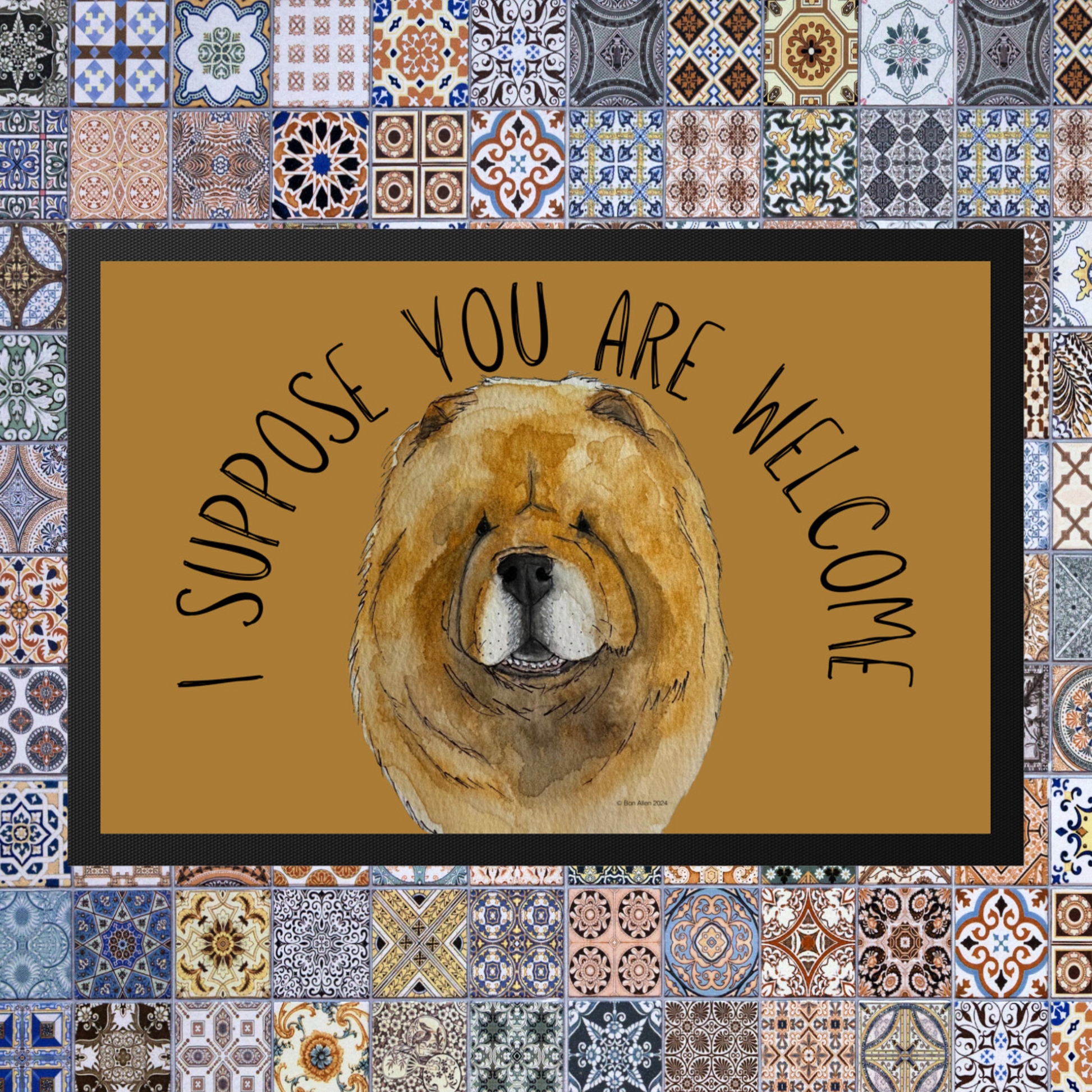 Charming Red Chow Chow Doormat – 'I Suppose You Are Welcome'!