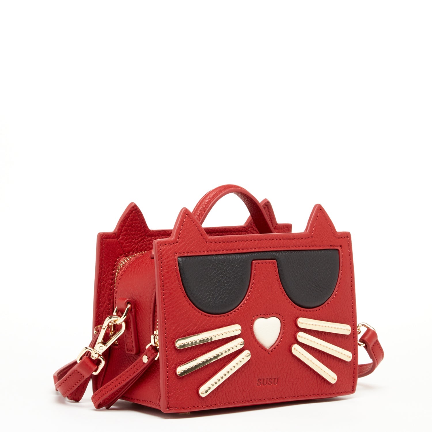Red Leather Cat Crossbody Bag for Women