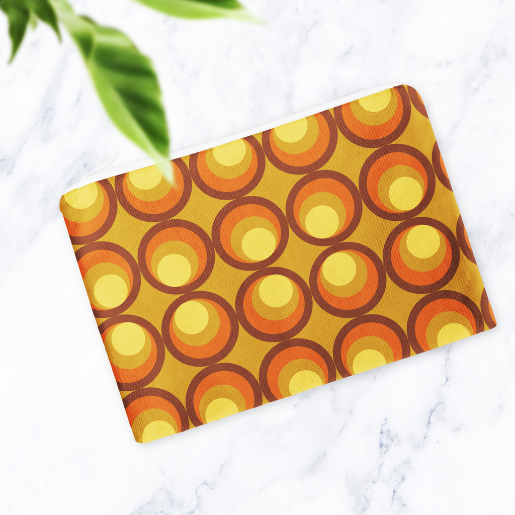 Mustard and Orange 70s Retro Make Up Bag