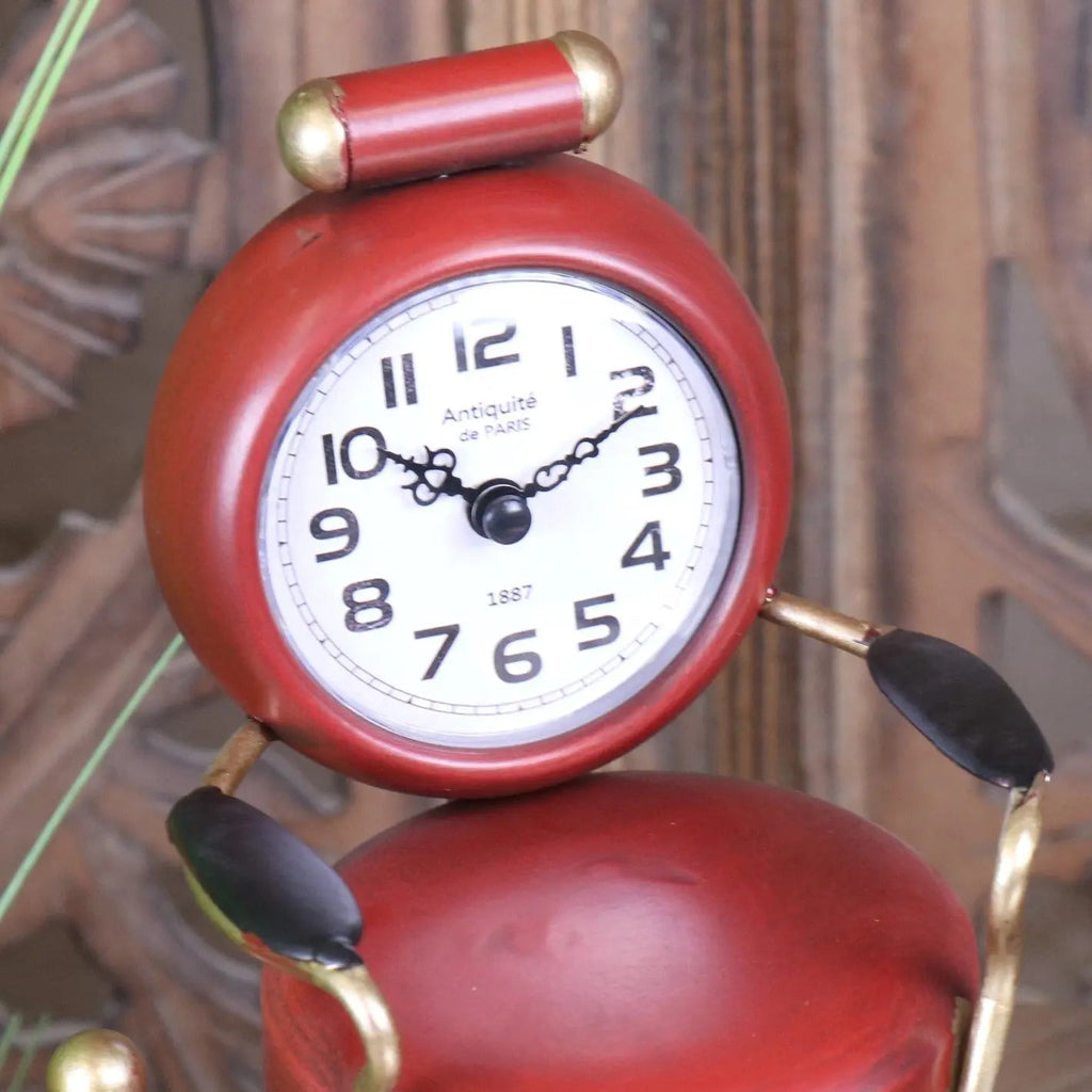 Retro Barber Clock Red Hairdressing Chair