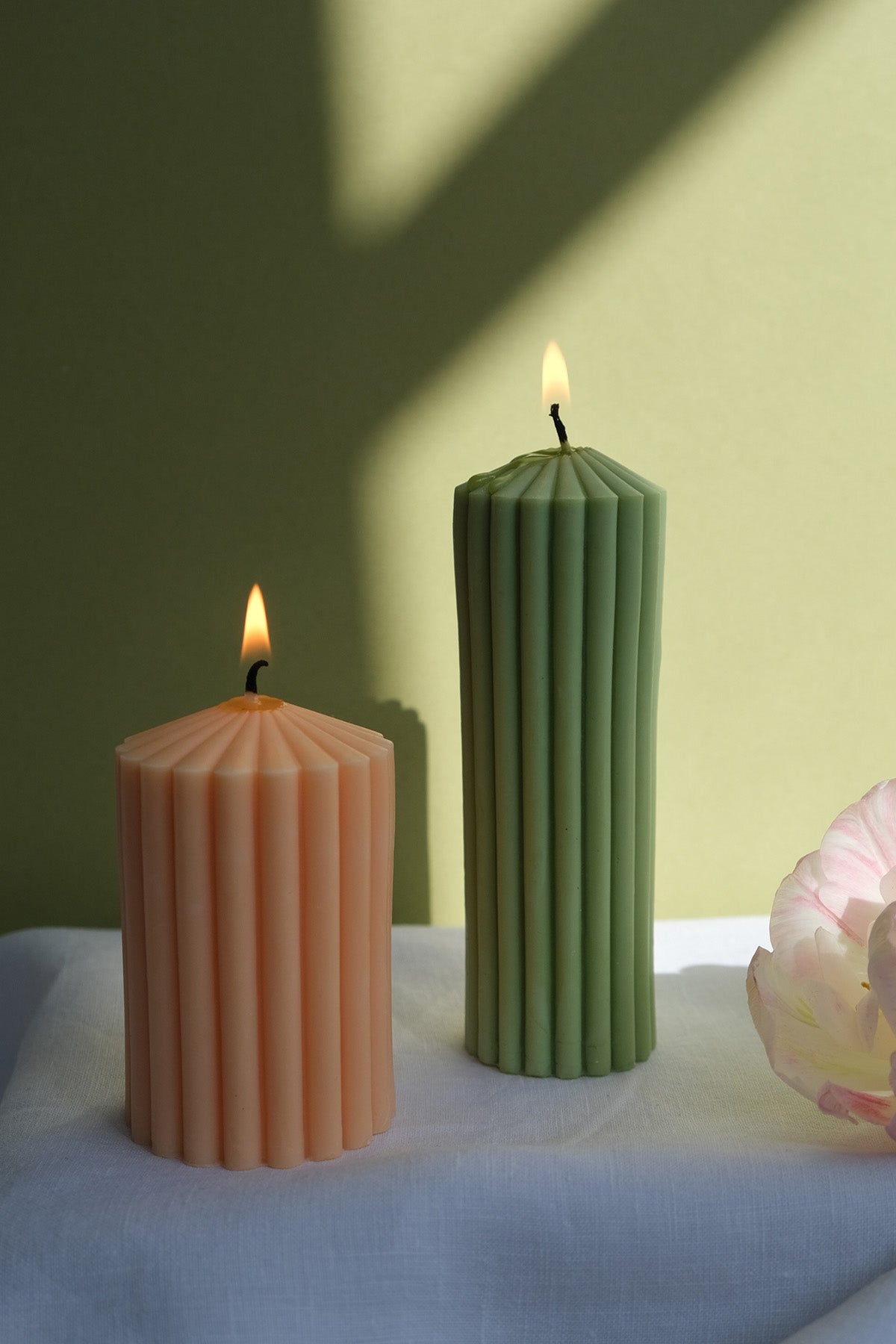 Ribbed Pillar Candle Duo