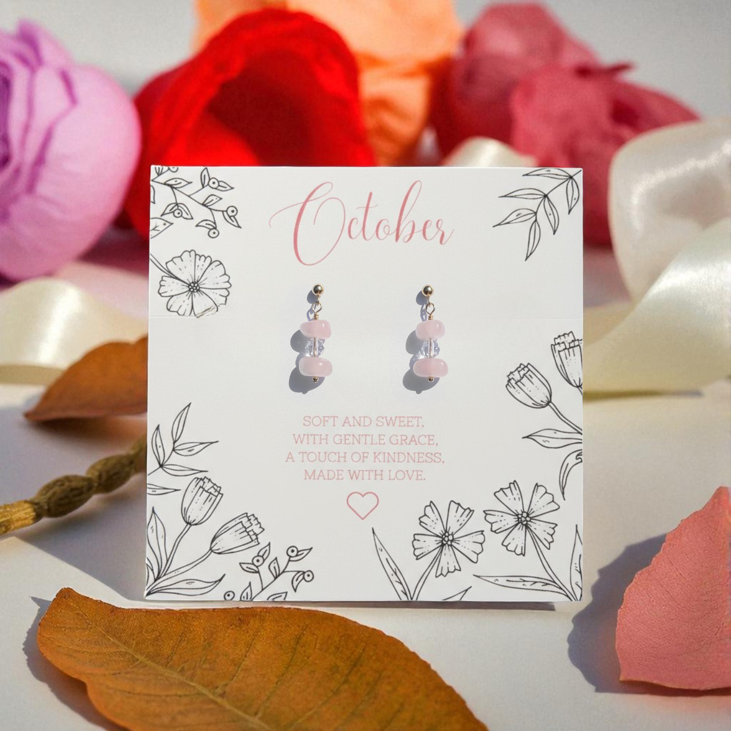 Rose Quartz Gemstone Earrings in Sterling Silver or Gold Filled