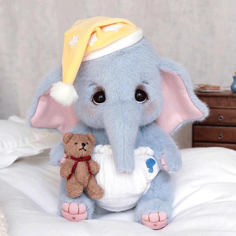 Handmade Soft Elephant Plush Toy with Tiny Bear Companion