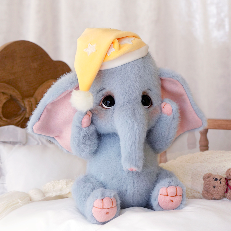 Handmade Soft Elephant Plush Toy with Tiny Bear Companion