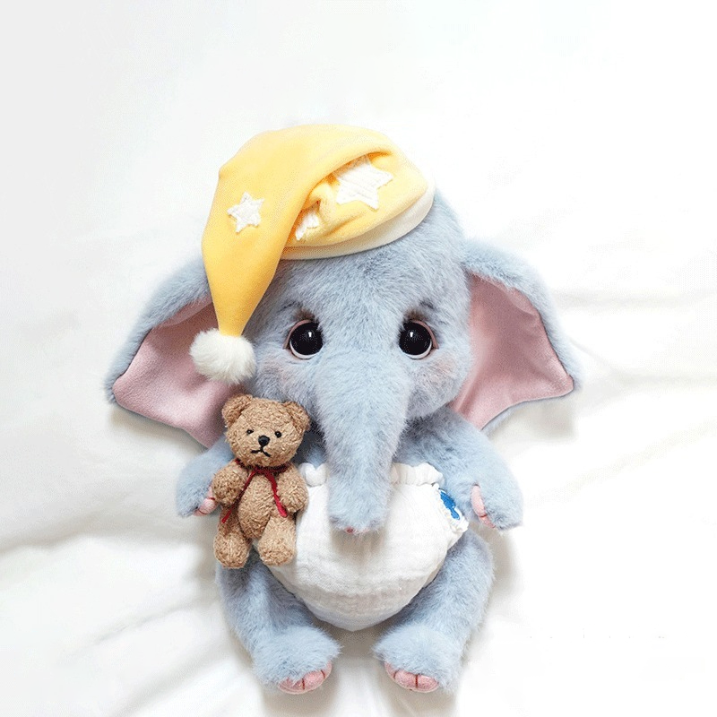 Handmade Soft Elephant Plush Toy with Tiny Bear Companion