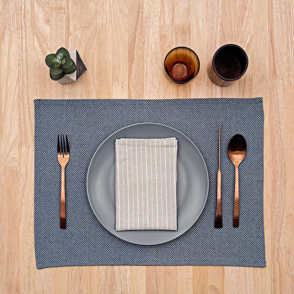 Blue Cotton Placemats and Cloth Napkins Bundle Set of 4