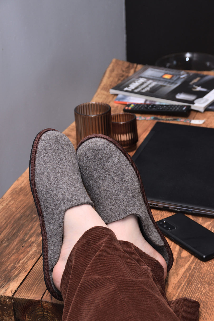 Versatile Tohkri Slippers – Handmade Natural Felt Footwear by Omaking at brixbailey.com