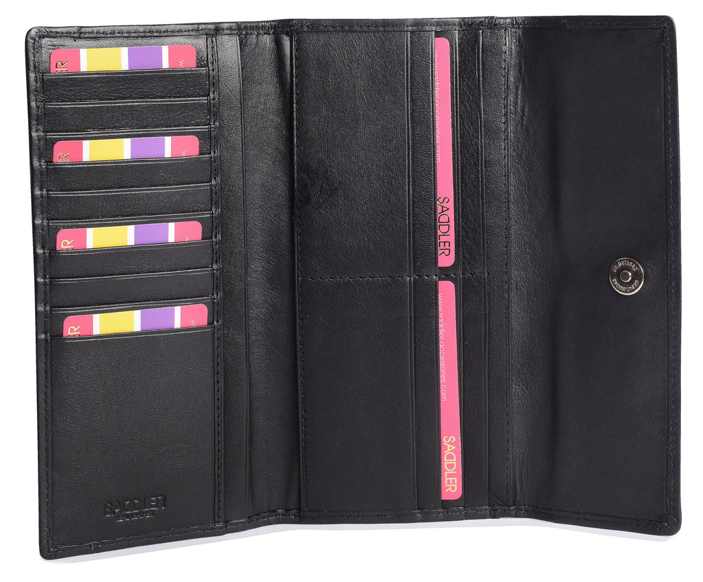 Claire Long Leather Trifold Purse with 18 Card Slots and RFID Protection