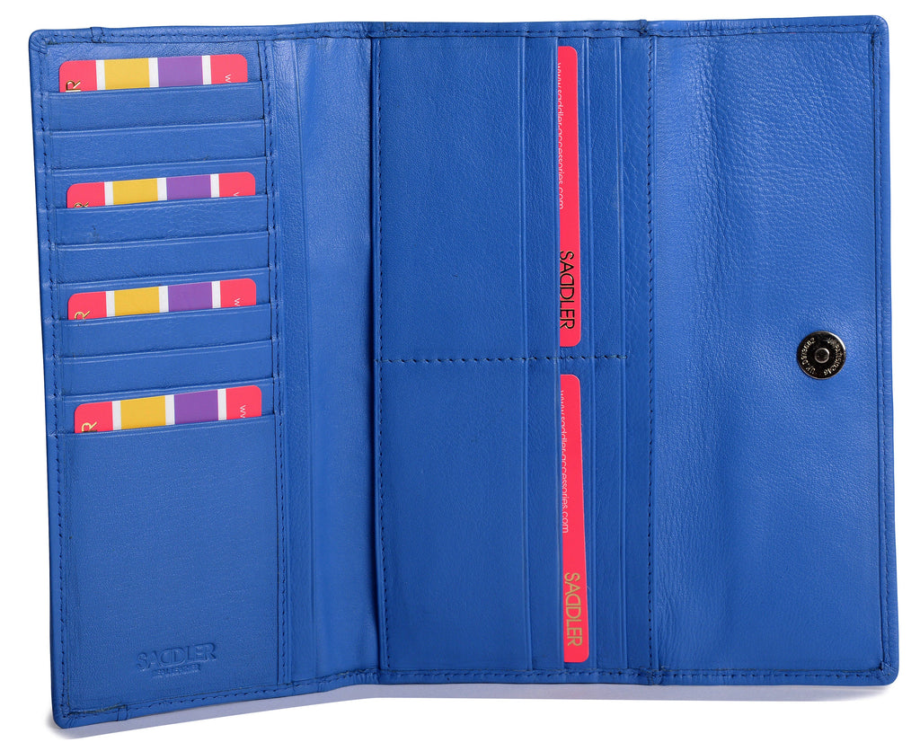 Claire Long Leather Trifold Purse with 18 Card Slots and RFID Protection
