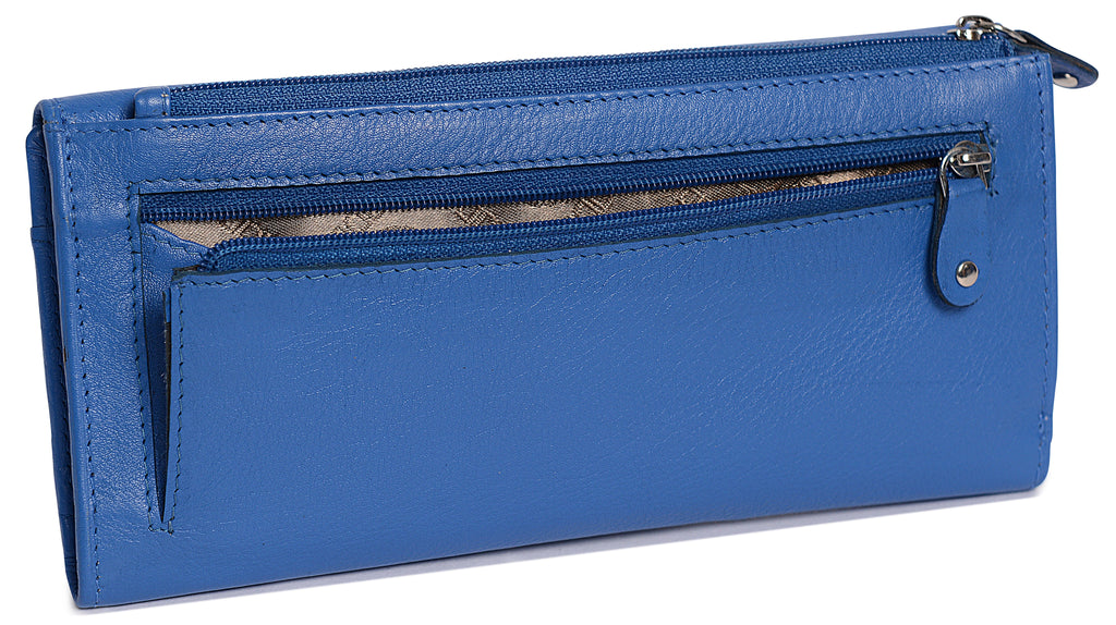 Claire Long Leather Trifold Purse with 18 Card Slots and RFID Protection