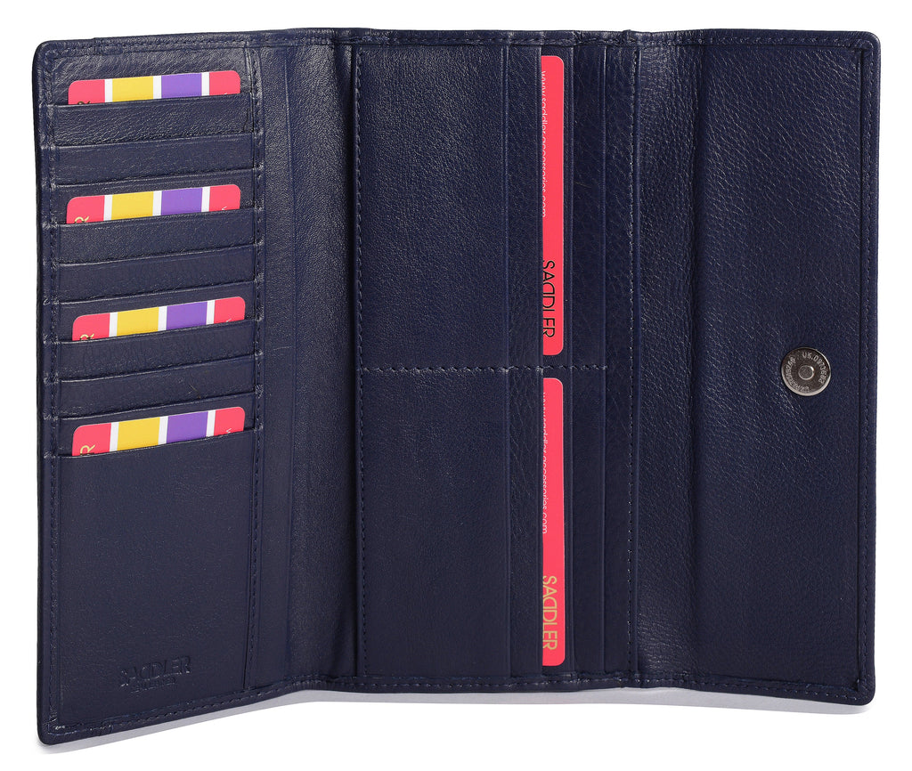 Claire Long Leather Trifold Purse with 18 Card Slots and RFID Protection