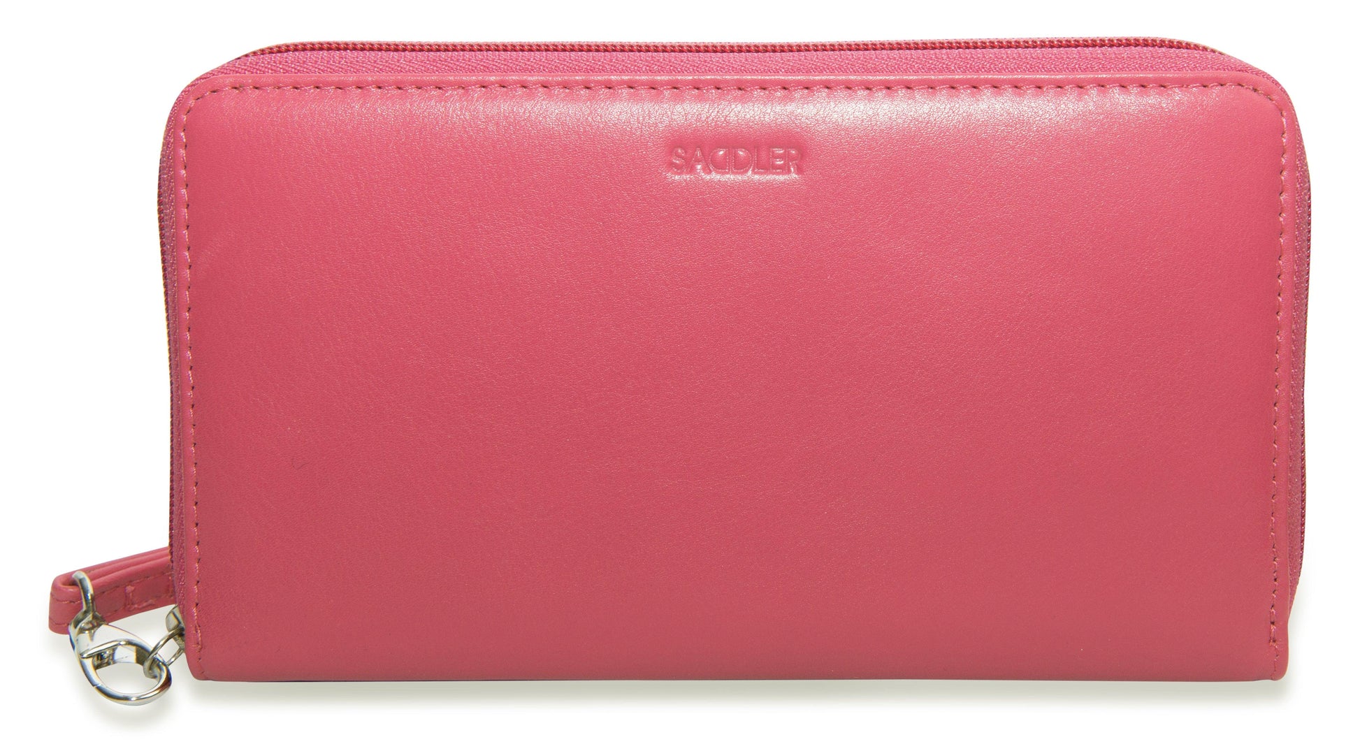 Sophia Leather Zip Around Wallet with 15 Card Slots and Wrist Strap