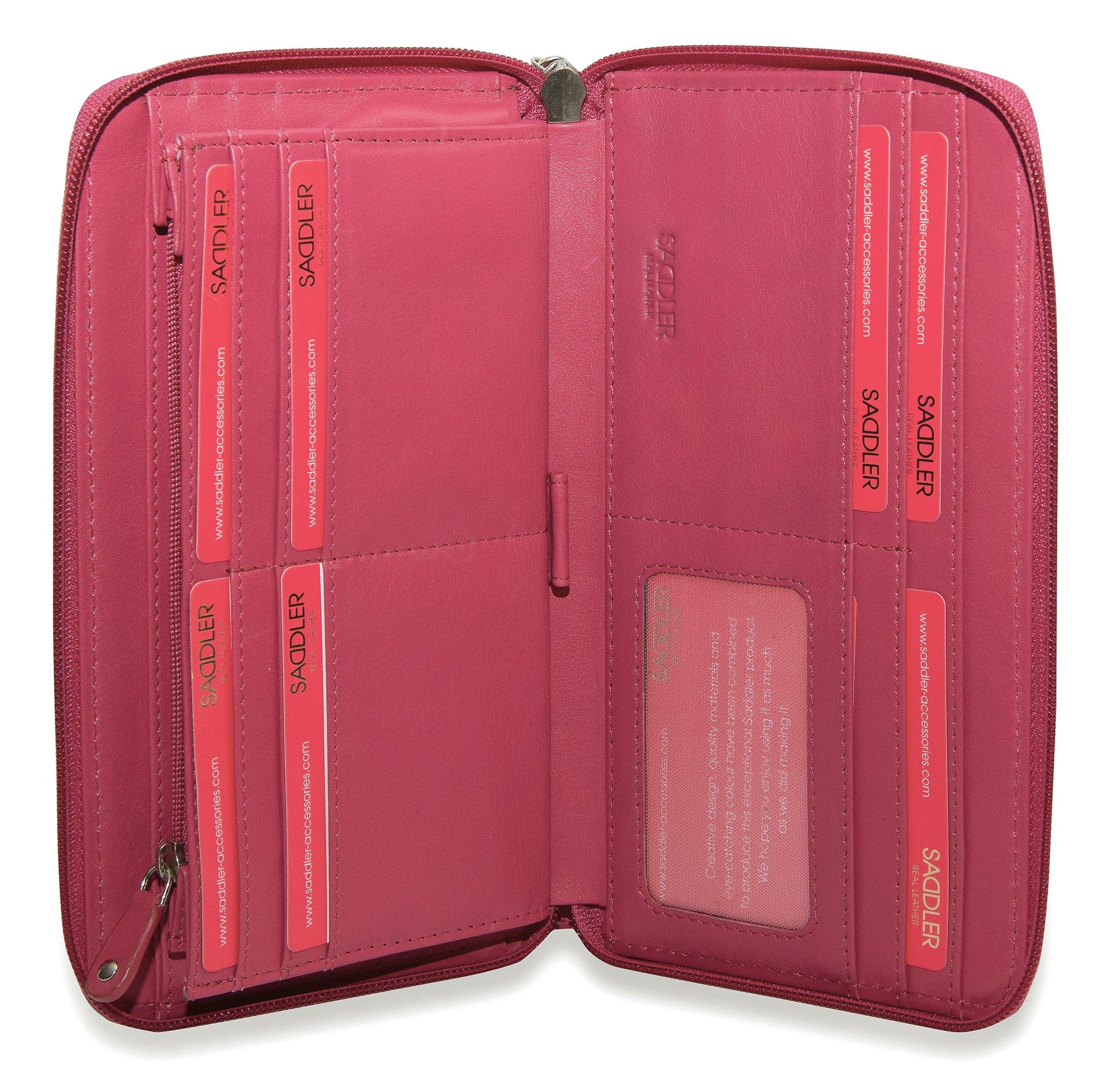 Sophia Leather Zip Around Wallet with 15 Card Slots and Wrist Strap