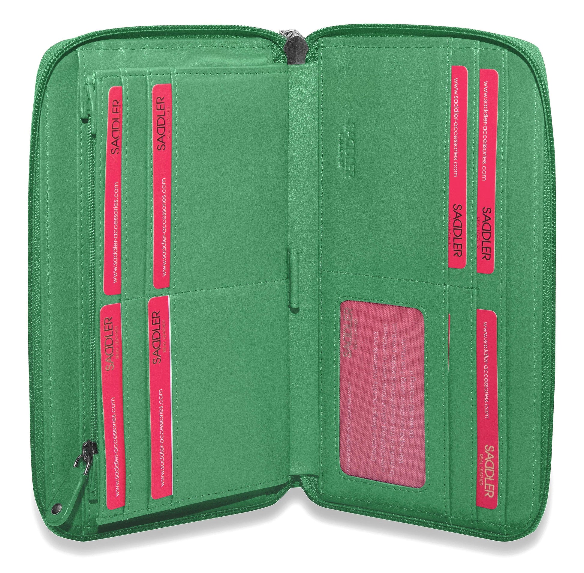 Sophia Leather Zip Around Wallet with 15 Card Slots and Wrist Strap