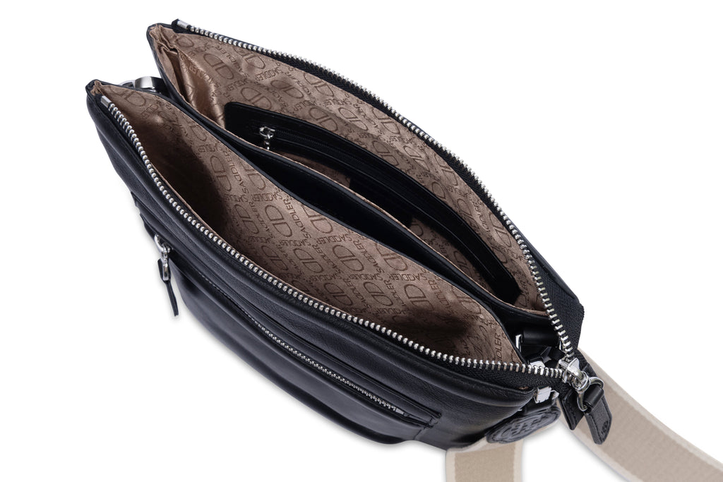 Ellen Leather 3 Section Zip Top Crossbody Bag
