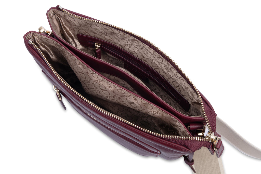 Ellen Leather 3 Section Zip Top Crossbody Bag