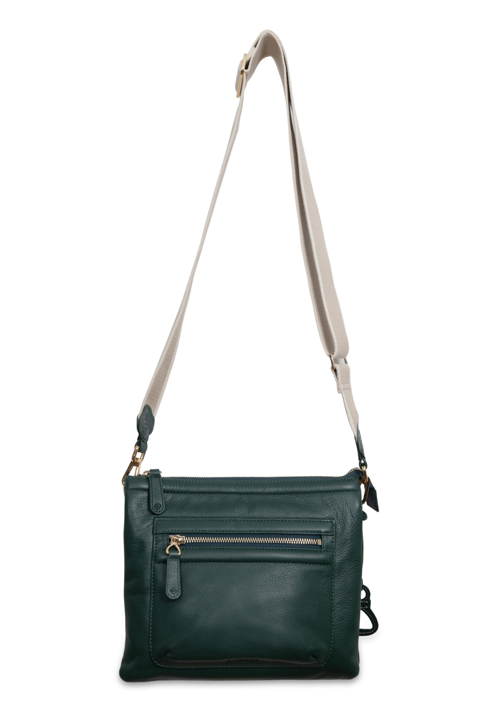 Ellen Leather 3 Section Zip Top Crossbody Bag