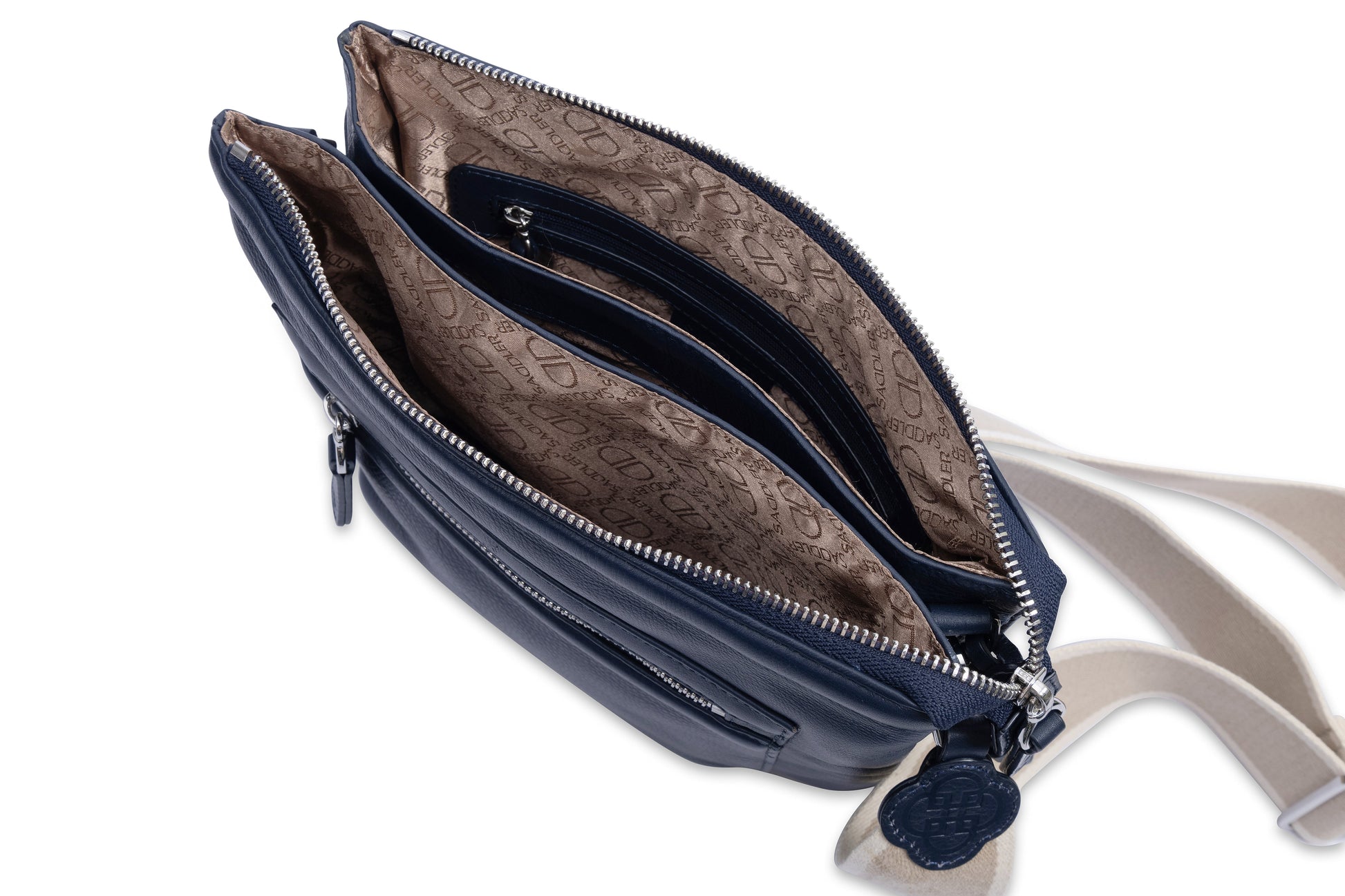 Ellen Leather 3 Section Zip Top Crossbody Bag