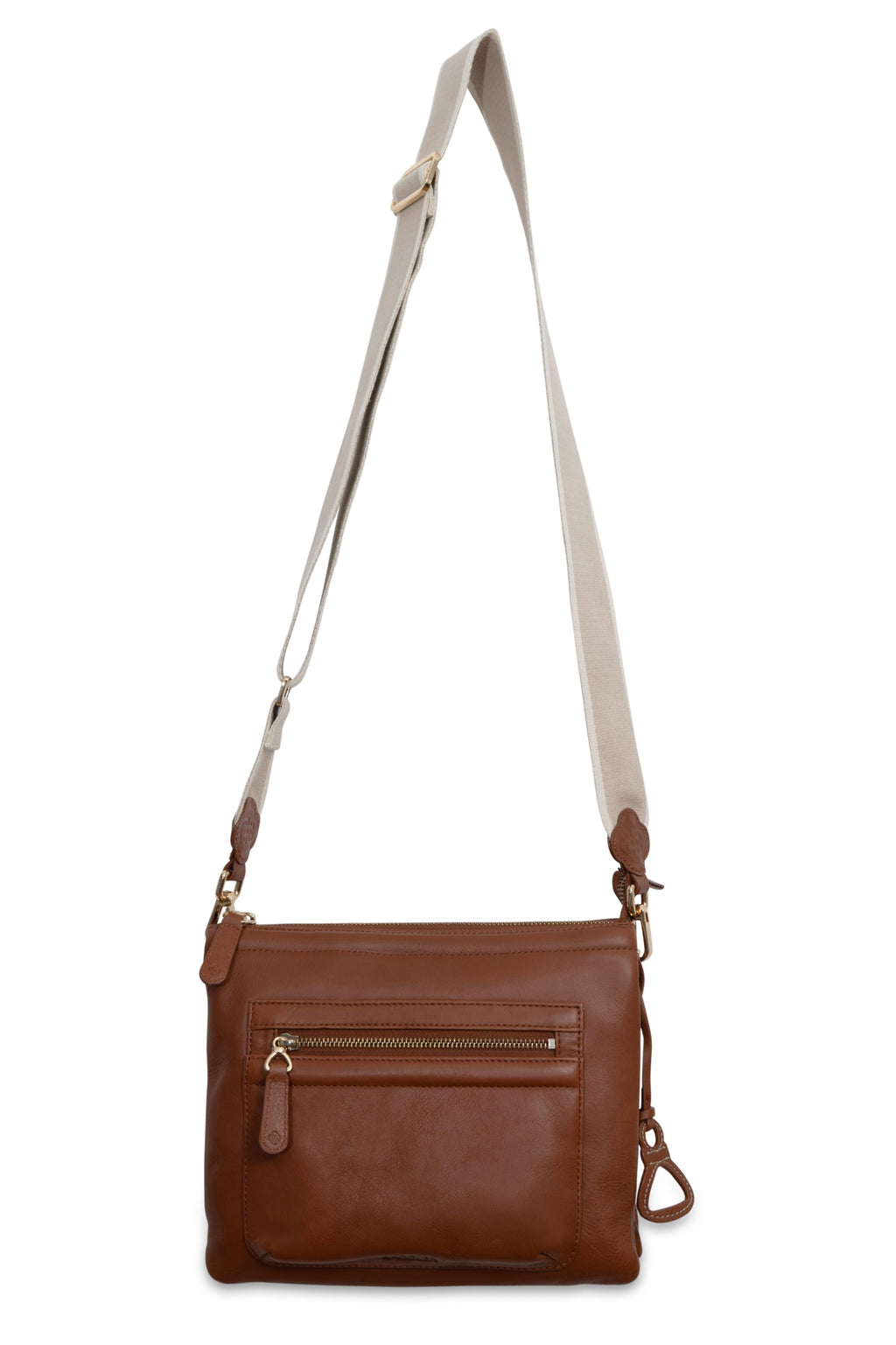Ellen Leather 3 Section Zip Top Crossbody Bag