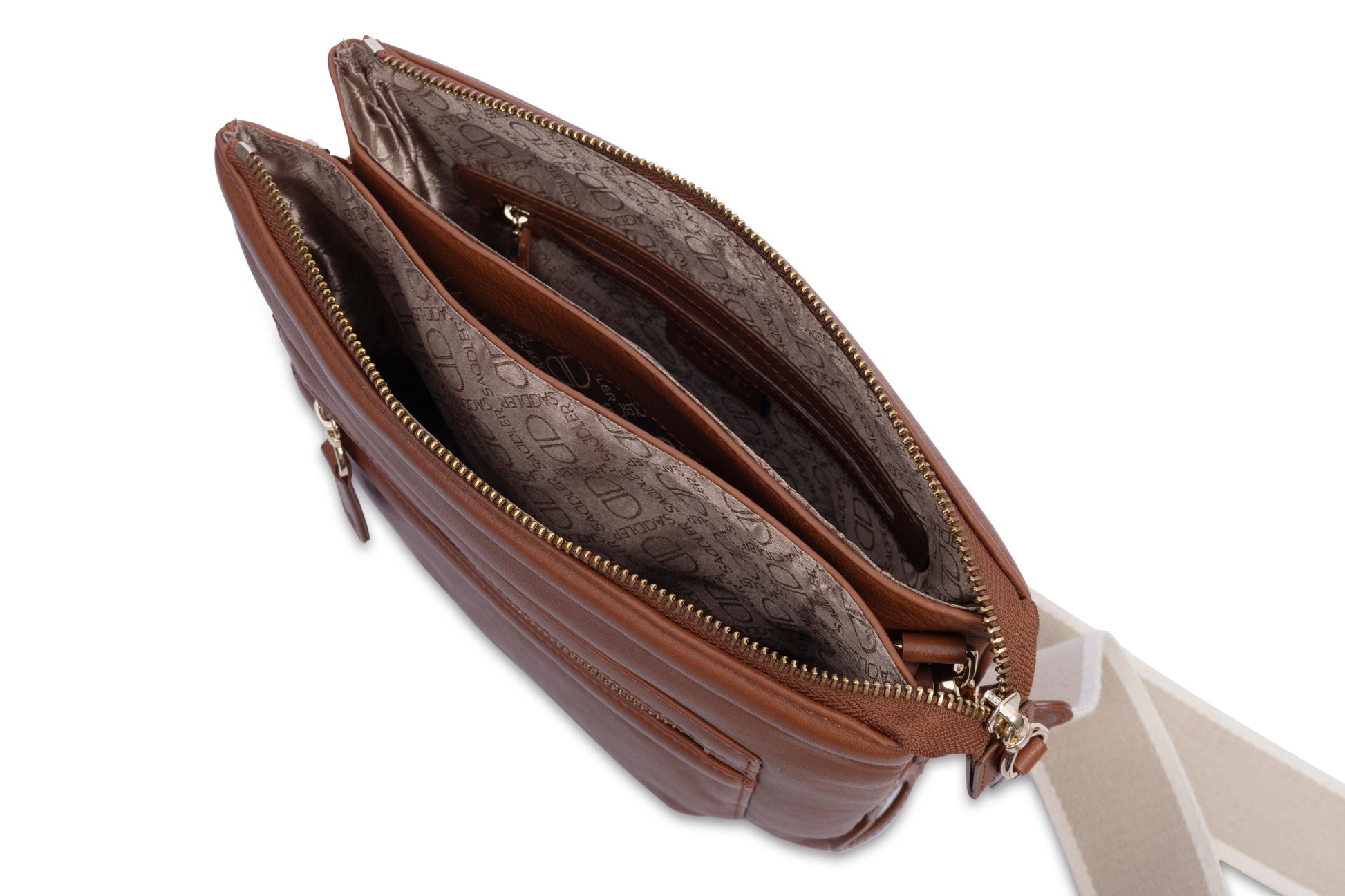 Ellen Leather 3 Section Zip Top Crossbody Bag
