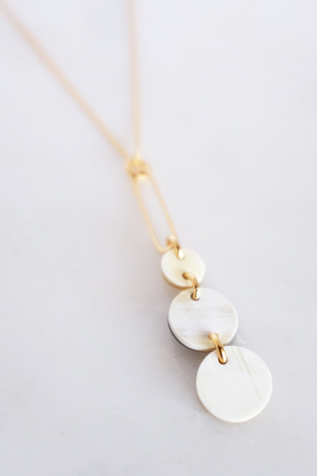 Circular Drop Buffalo Horn Long Pendant Necklace