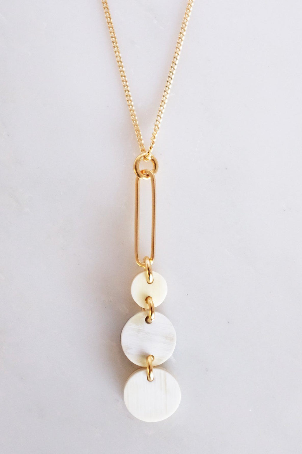 Circular Drop Buffalo Horn Long Pendant Necklace