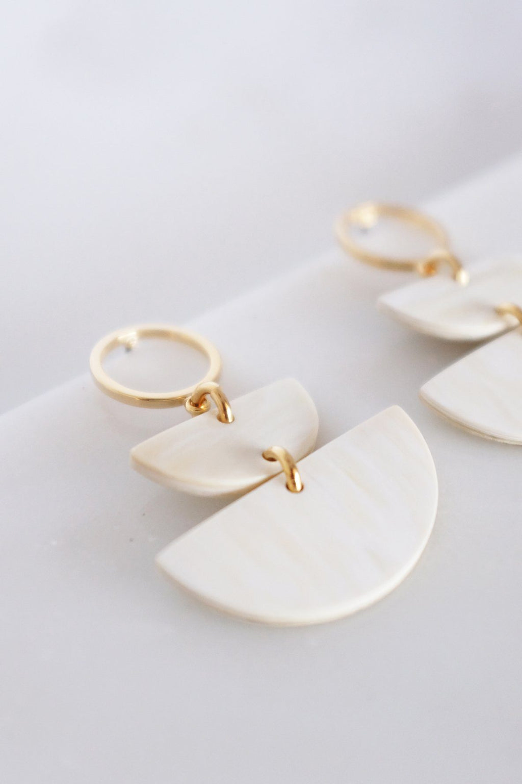 Geo Buffalo Horn Post Dangle Earrings