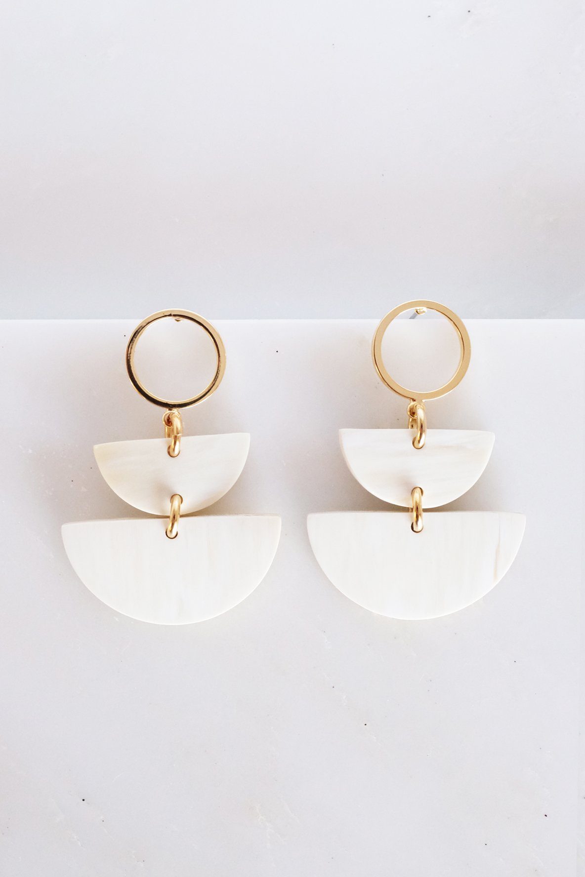 Geo Buffalo Horn Post Dangle Earrings
