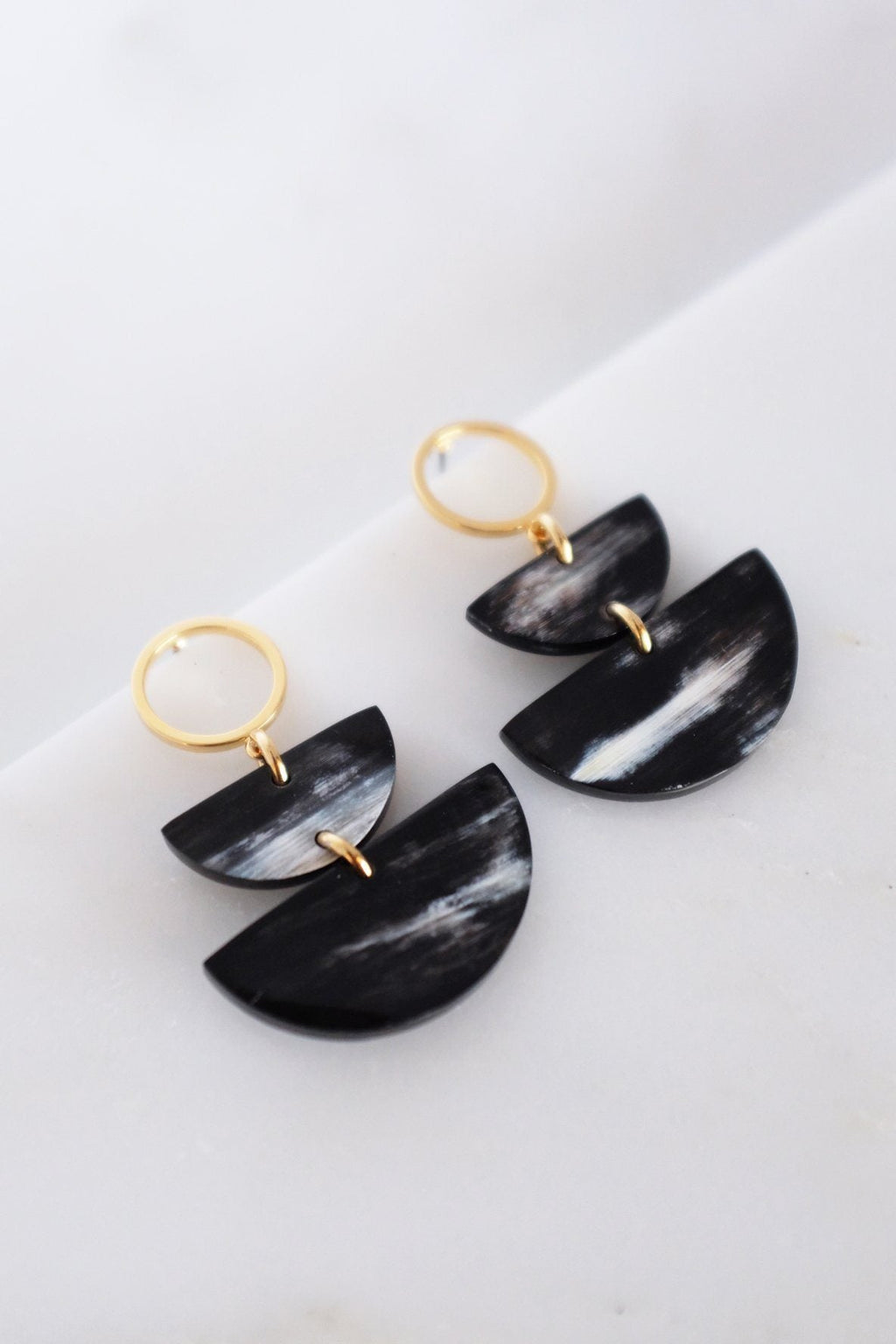 Geo Buffalo Horn Post Dangle Earrings